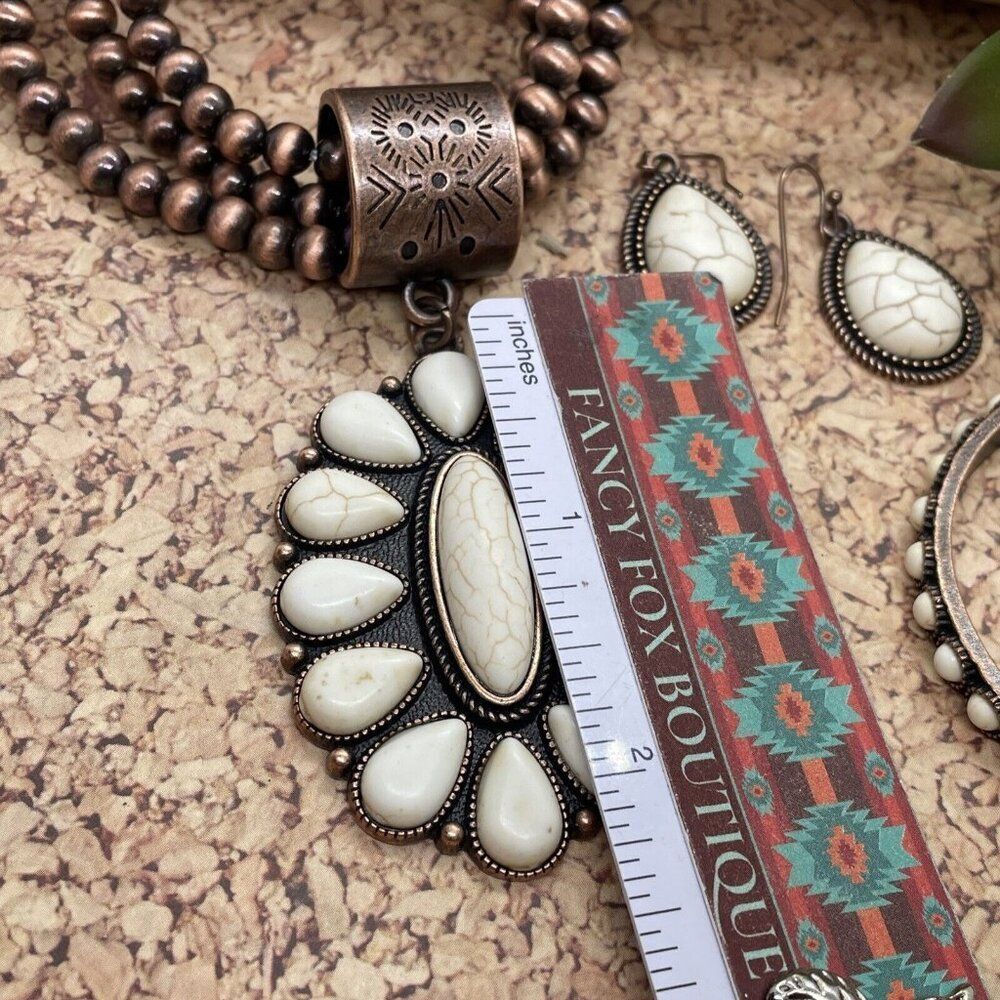 Western SQUASH BLOSSOM COPPER BUFFALO NECKLACE EARRING SOUTHWEST Set Bracelet Ne - Picture 7 of 16